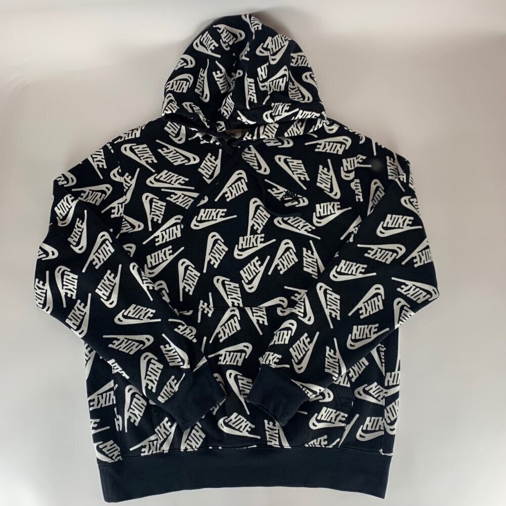 Nike Sportswear Black All Logo Pullover Hoodie Mens Medium DD4847-010